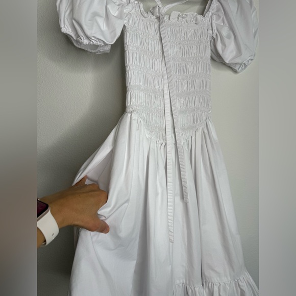 Sandy Liang Kleen White Smocked Puff
Sleeve Tie Front Mini Dress Sz 4 - Picture 5 of 16